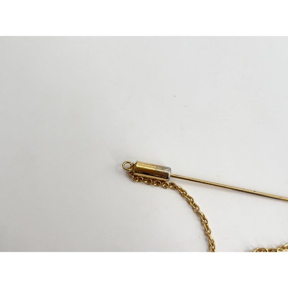 Gold T Spherical Cage w/ Safety Chain Vintage Stick Pin | Hat Pin | Lapel Pin - Picture 10 of 10